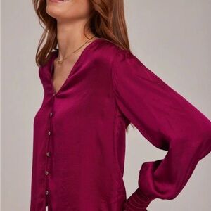 Bella Dahl Smocked Cuff Button Down- Dark Fuchsia Women’s Size Small